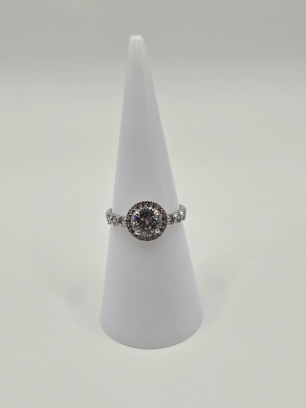 Silver Tone Halo Cocktail Ring – Approx. Size 6